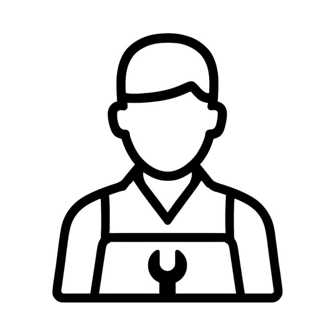 Black and white vector icon of a technician representing expert technicians.