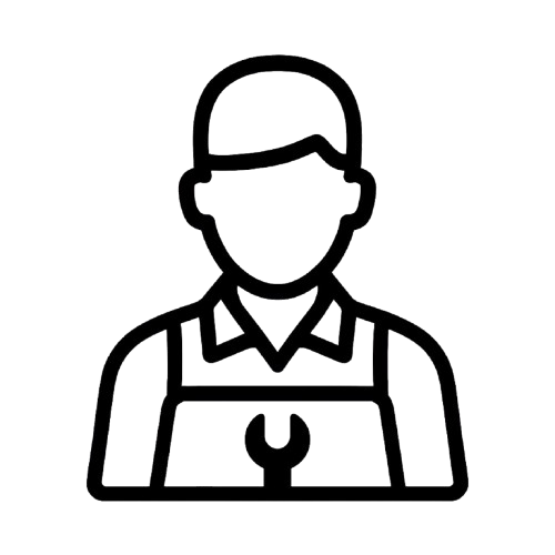 Black and white vector icon of a technician representing highly trained technicians.