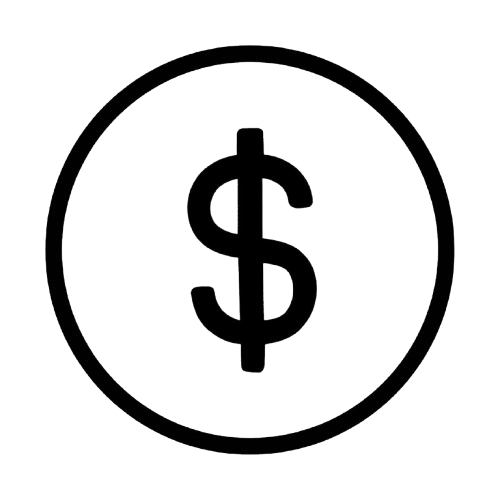 Black and white vector icon of australian dollar sign representing affordable prices.